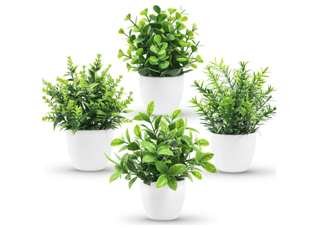 Der Rose 4 Pack Faux Plants Indoor Small Fake Plants for Bathroom Decor