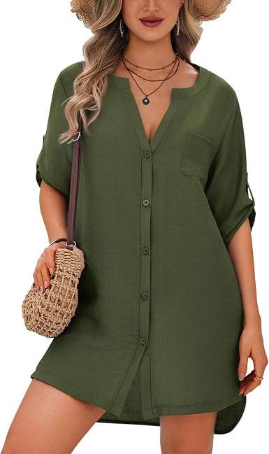 Ekouaer Classic Button-Down Tunic Shirt