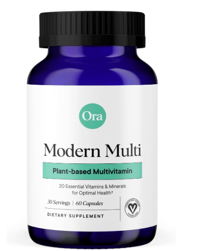 Ora Organic Plant Based Multivitamin for Women and Men, Bluelight Protection - Brain, Eye, Energy, Immune, Skin, Hair, Heart, and Bone Health Support, 60 Vegan Capsules
