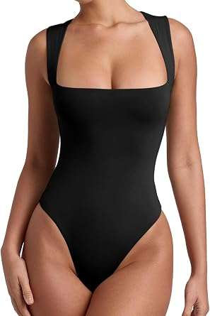 REORIA Square-Neck Sleeveless Bodysuit