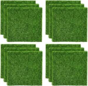 Shindel 12 Packs Fake Grass Decor for Crafts, 6" x 6" | Fairy Artificial Grass for Miniature Garden, Dollhouse Ornament DIY Decoration
