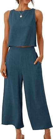 The Best Two-Piece Outfit: ANRABESS Linen Crop Top & Wide Leg Pants Set