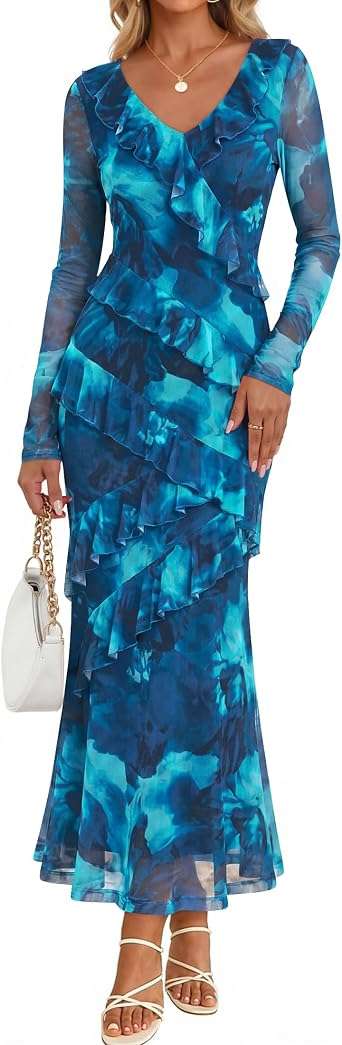 ZESICA Floral Wrap V-Neck Maxi Dress