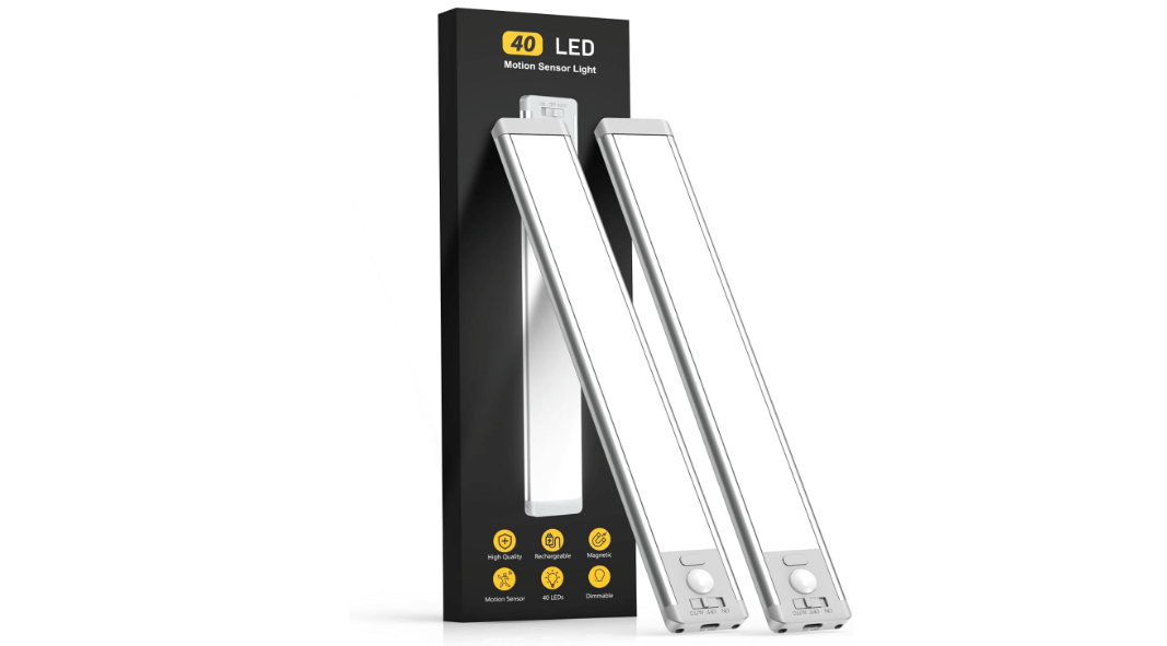 MCGOR 10inch Under Cabinet Lighting, 2 Pack Rechargeable Motion Sensor Light Indoor, 5 Levels Dimmable Magnetic Closet Lights, Wireless Under Counter Lights...
