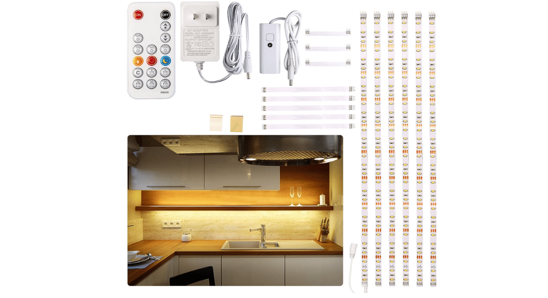 WOBANE Under Cabinet LED Lighting Kit,Dimmable Strip Lights with RF Remote | 6PCS 20inch, 24W Adapter, Hidden 2700K Warm White Set, 1500lm, Timing, Bright,...
