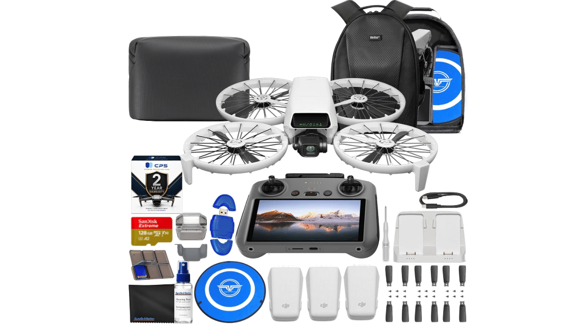 DJI Flip Fly More Combo with RC 2 Screen Remote Controller 128GB Bundle | 4K UHD Camera Drone Palm Takeoff, Auto Return, 3 Batteries 93-Min total Flight... 