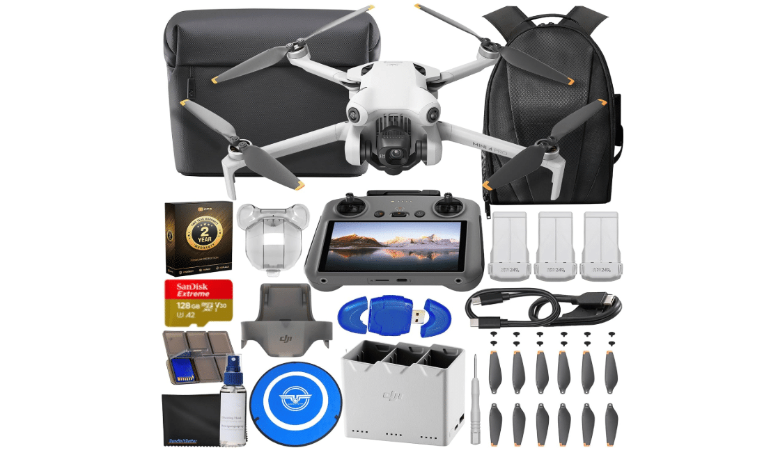 DJI Mini 4 Pro Drone Fly More Combo with RC 2 Controller (With Screen) Folding Drone with 4K Video, Under 249g, 34 Mins Flight Time, 3 Batteries Bundle with... 
