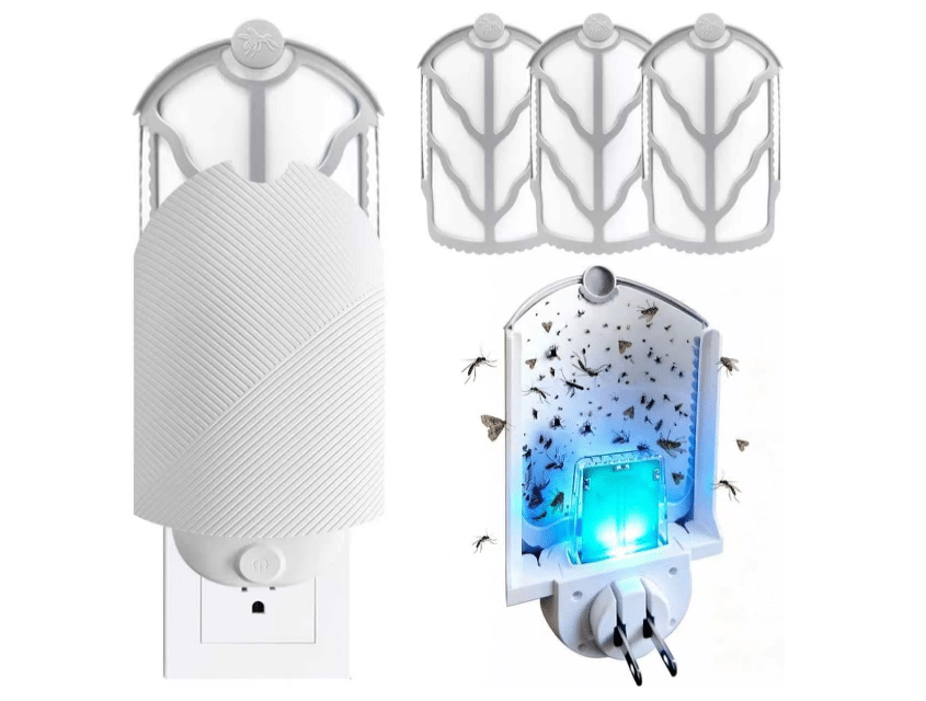 Flying Insect Trap (1 Starter & 3 Refill Cartridges), Plug-in Fly Trap for Home, Kitchen, Living Room – UV Light Indoor Bug Catcher for Gnats, Fruit Flies, Mosquitoes, and Moths