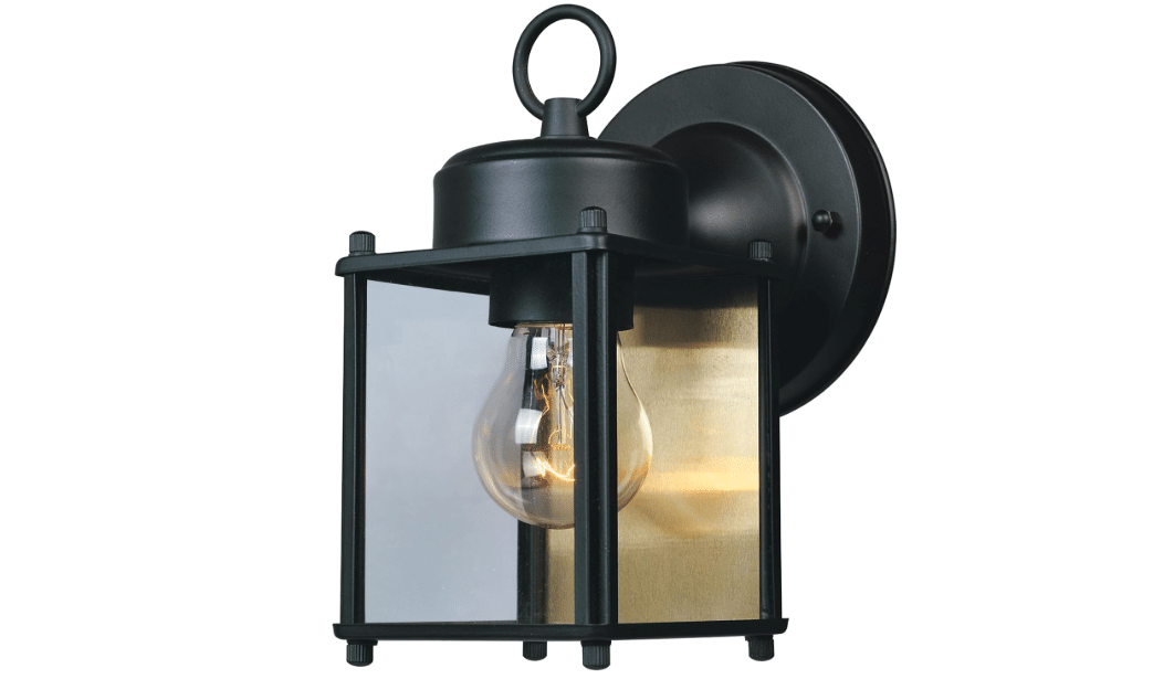 DESIGNERS FOUNTAIN Preston 8 Inch Outdoor Wall Light, Black, 1161-BK | Steel outdoor wall lantern with clear glass; cULus wet location rated; uses one E26...
