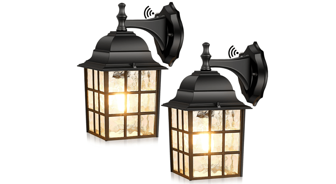 Brightever 2-Pack Dusk to Dawn Outdoor Wall Lantern, Exterior Light Fixtures with Photocell Sensor, Black Wall Light Waterproof, Waterfall Glass Outside...
