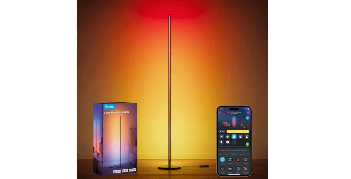 Govee RGBIC Floor Lamp Basic, 1000lm LED Corner Lamp, Black | Compatible with Alexa and Matter, Modern Floor Lamp with Music Sync and 16 Million DIY Colors,... 