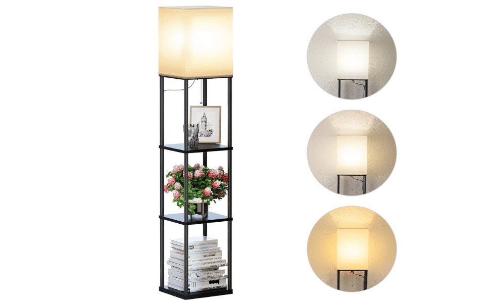 SUNMORY Floor Lamp with Shelves, Standing Lamps for Living Room, Black | 3 CCT LED Bulb Include, 4-Tier Display Bookshelf, 63" Tall Corner Shelf Lamp,...
