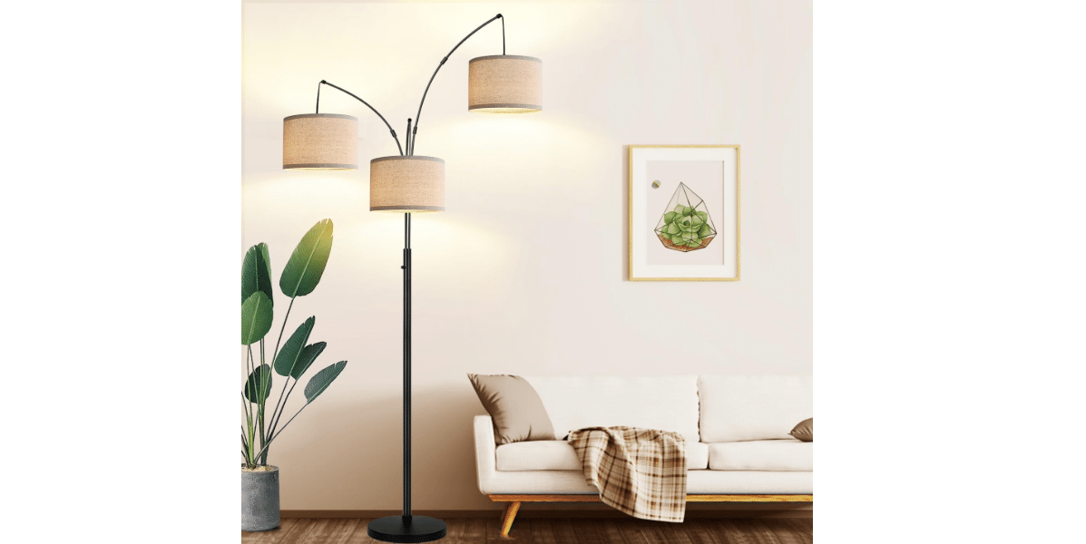 Dimmable 3 Lights Floor Lamp - 3000LM Super Bright Arc Floor Lamps for Living Room, Modern Tall Standing Lamp With Beige Shades, Mid Century Tree Floor Lamp...
