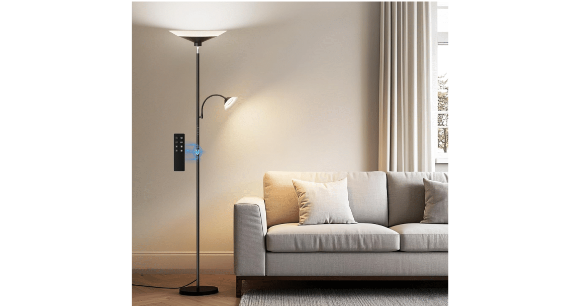 SIBRILLE Upgraded 2-in-1 Torchiere Floor Lamp, Dimmable Standing Lamp with Remote&Button Control, 34W Brightness Adjustable Floor Reading Light, Black...
