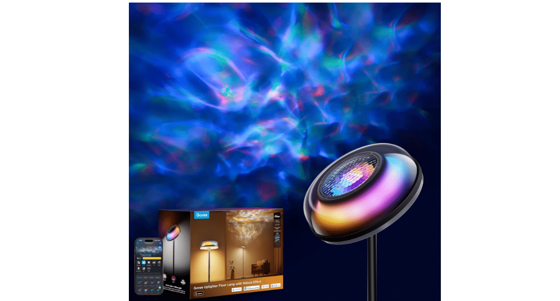 Govee Uplighter Floor Lamp with Nebula Effect, Projector for Living Room | Tri-Zone Warm Cool White light Standing Lamp, DIY Dynamic Nebula Lighting,...
