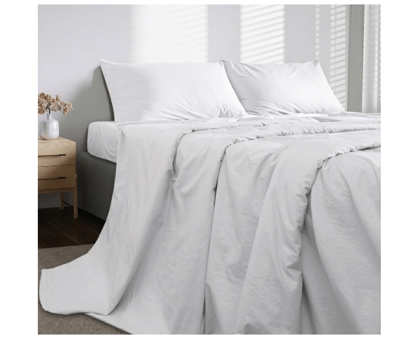BIOWEAVES 100% Organic Washed Cotton Percale Weave Sheets Twin, GOTS Certified Sheets for Twin Size Bed, 17” Deep Pocket – 3 Piece Set, White