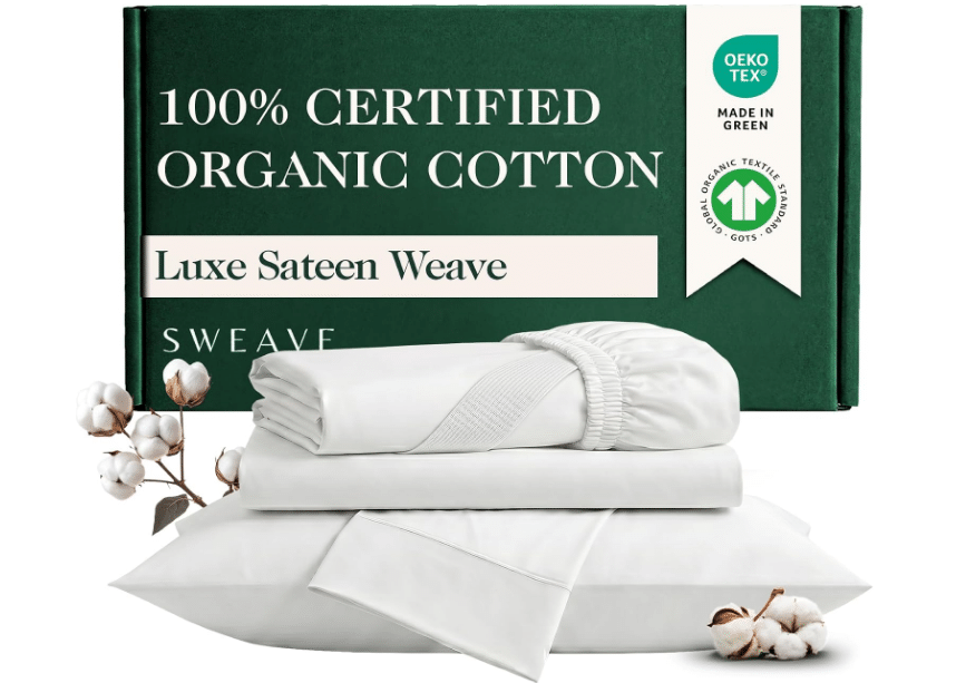 100% GOTS Certified Organic Cotton Sheet Set, Full Size, 4Pcs, White