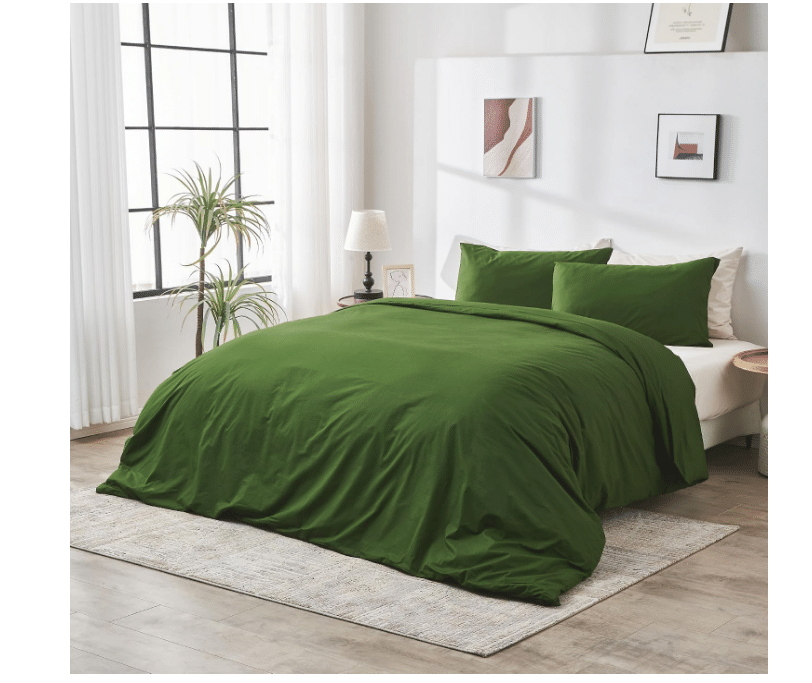 DOZ 100% GOTS Certified Organic Cotton Sheet Duvet Cover Set, 1 Fitted Sheet, 1 Top Sheet, 1 Duvet Cover, 4 Pillowcases (Forest, King)
