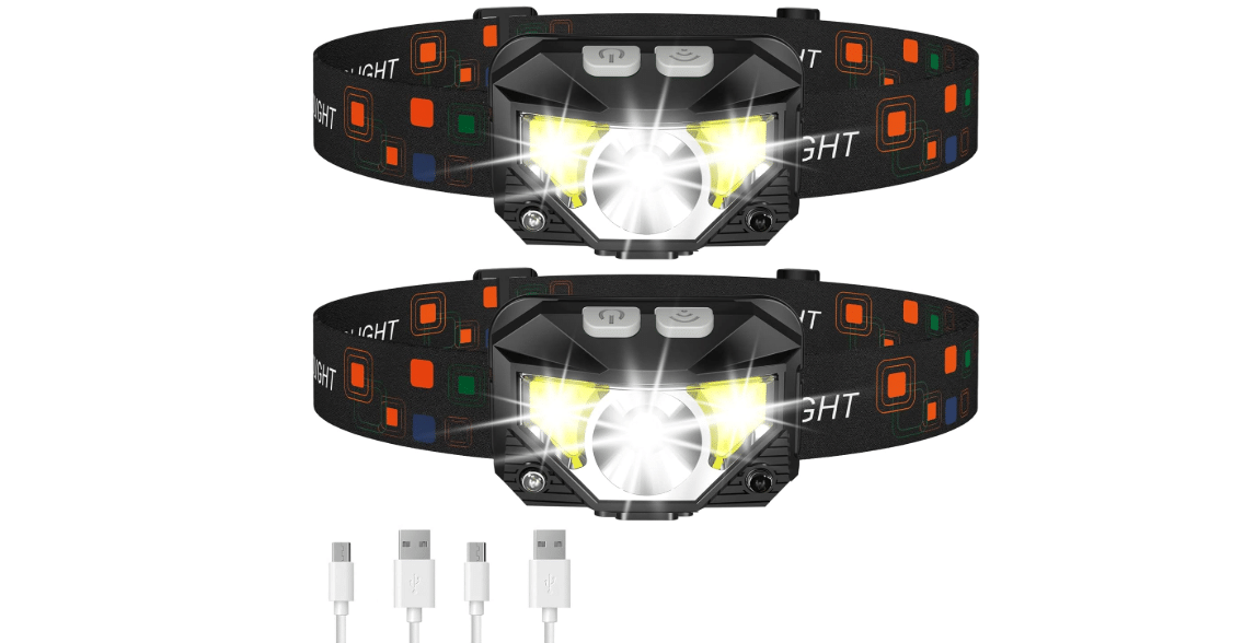 LHKNL Headlamp Flashlight, Lumen Bright Head Lamps LED Rechargeable Camping | Ultra-Light, with White Red Light, 2-Pack Waterproof Motion Sensor Headlight,...
