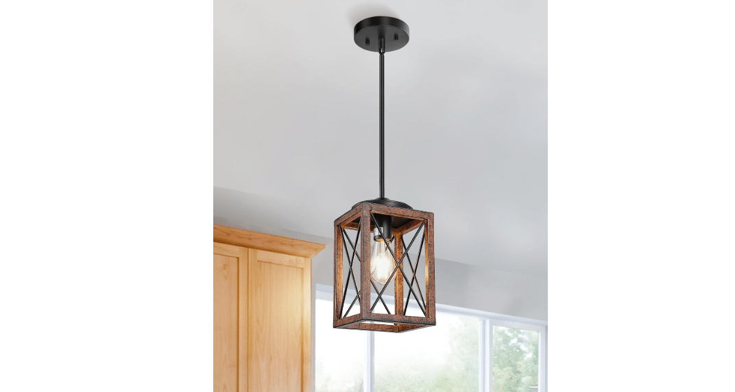 DEWENWILS Farmhouse Pendant Light Kitchen Island Wood Grain Brown | 48 Inch Adjustable Pipes, Fits Flat/Slop Ceiling, E26 Base, Metal Fixture for Kitchen...
