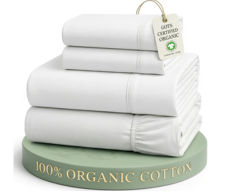 LANE LINEN Queen Sheets 100% Organic Cotton 4pc Percale Cooling - White