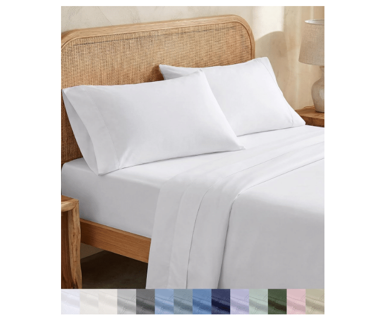 California Design Den 100% Organic Cotton Queen Sheets, 4 Pcs, Bright White