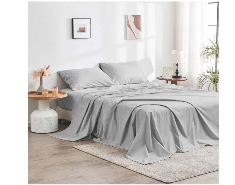 DOZ 100% GOTS Certified Organic Cotton Sheet Set, Crisp Percale Weave, Long Staple, Breathable, Matte Finish, Hotel Style, Durable, 1 Flat Sheet Only (Dove, Full/Queen)
