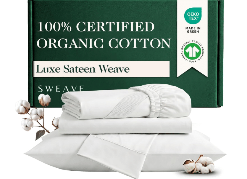 100% GOTS Certified Organic Cotton Sheet Set, Full Size, 4Pcs, White