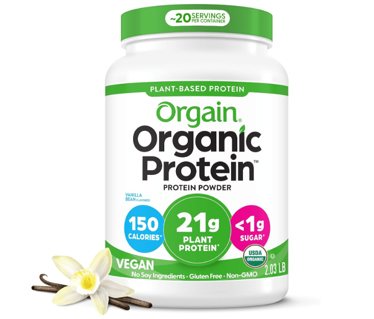 Orgain Organic Vegan 21g Protein Powder, Vanilla Bean, 2.03 lb