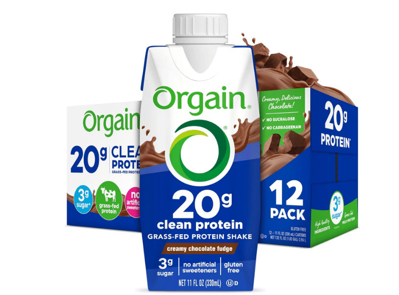 Orgain 20g Clean Grass Fed High Protein Shake, Chocolate, 11 oz, 12pk