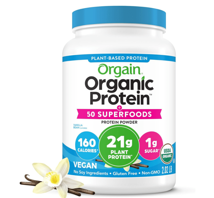 Orgain Organic Vegan 21g Protein + Superfoods Powder, Vanilla Bean, 2.02lb