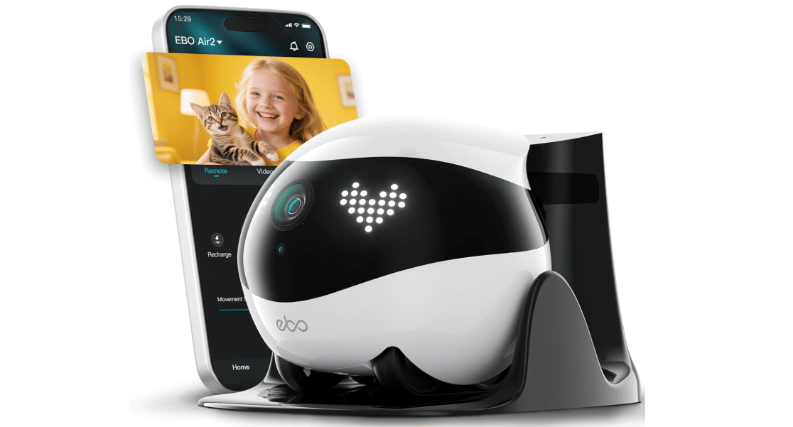 Enabot EBO Air 2 Mobile Pet Camera Robot: 2K Camera with Two-Way Talk | Remote Family Companion, Whole-Home Mobility, Customizable Pixel Expression,...