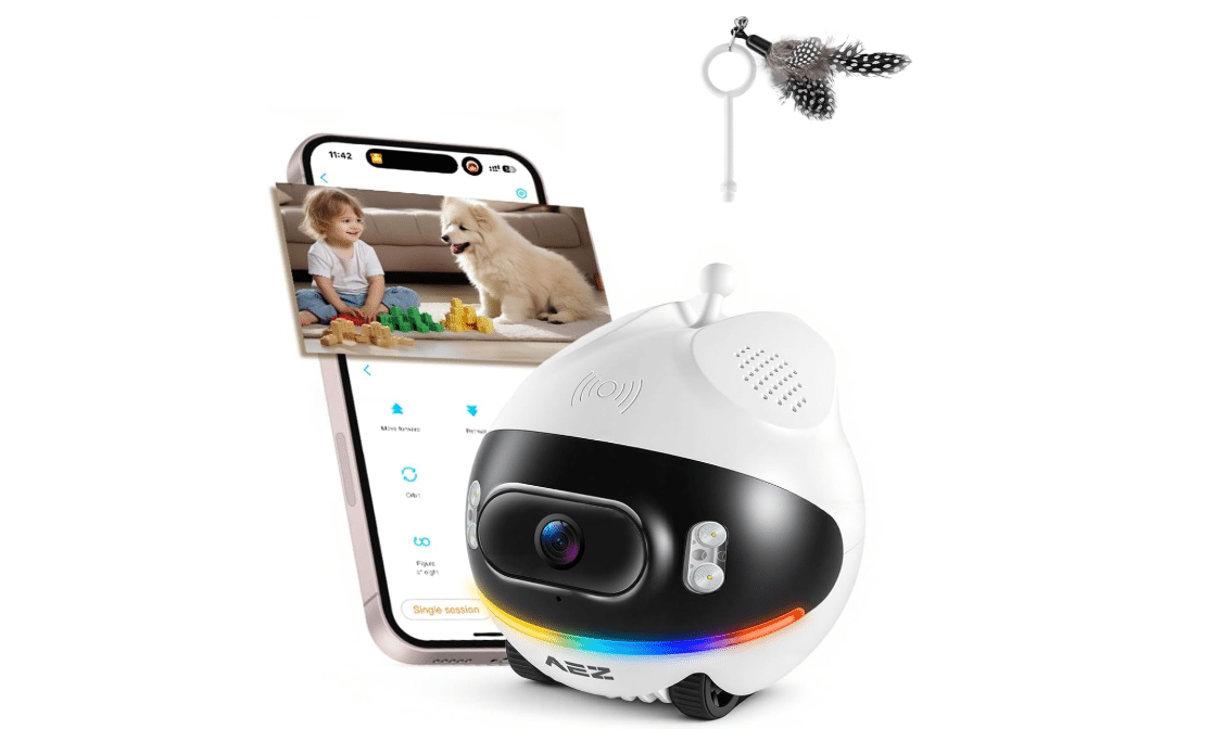 AEZ Robot Camera on Wheels 1080P Dual Lens,Indoor Movable Security Camera with 2-Way Talk,Blinky Bot with Night Vision,Distance Bot App Control for...
