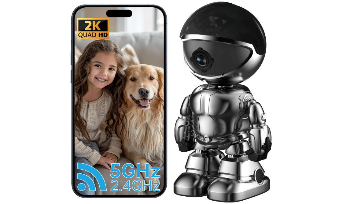Chpuss Indoor Camera Robot, 2k 5g/2.4ghz WiFi Pet Robot Cam with Phone App EseeCloud, 360 PTZ Nanny Cam Dog Cam with Audio/Video, Spy Camera 2-Way Audio...