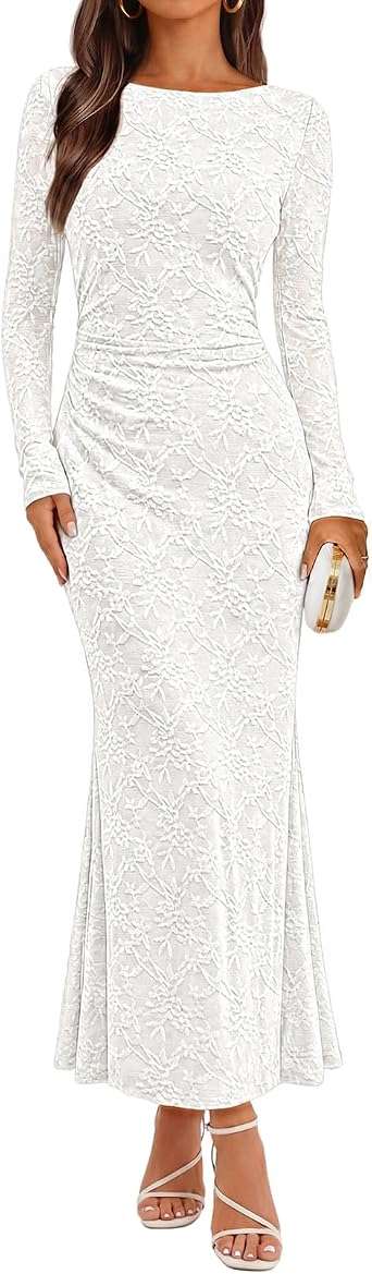 The Classic Elegance: Merokeety Floral Lace Long-Sleeve Cocktail Dress