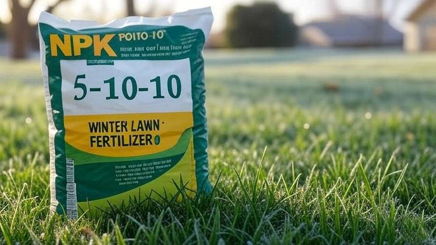 A close-up of winter fertilizer bags with a focus on the NPK ratio, showing how the right fertilizer supports grass in winter.