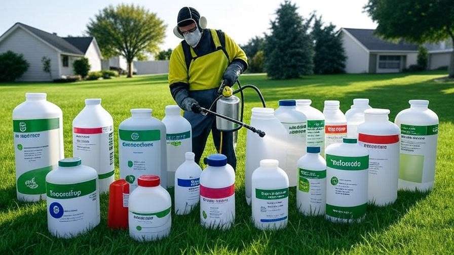 Depicting someone using the right equipment for applying fungicide on a lawn.
