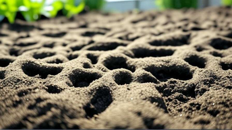 A patch of soil that appears uneven or spongy, showing excess tunneling and signs of overpopulation of lawn shrimp.