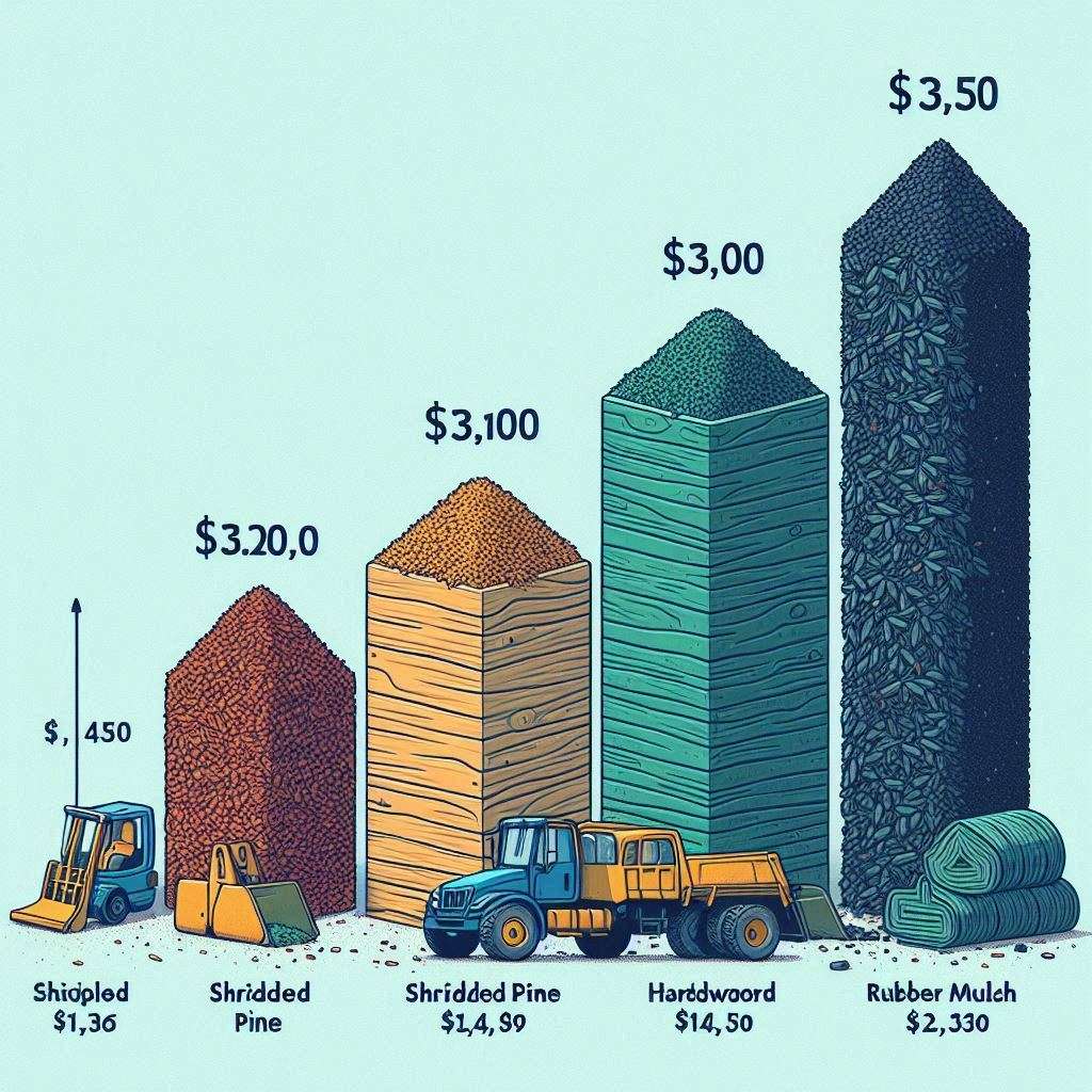 Infographic showing the average mulch cost per yard for basic, mid-range, and premium mulch types in 2025