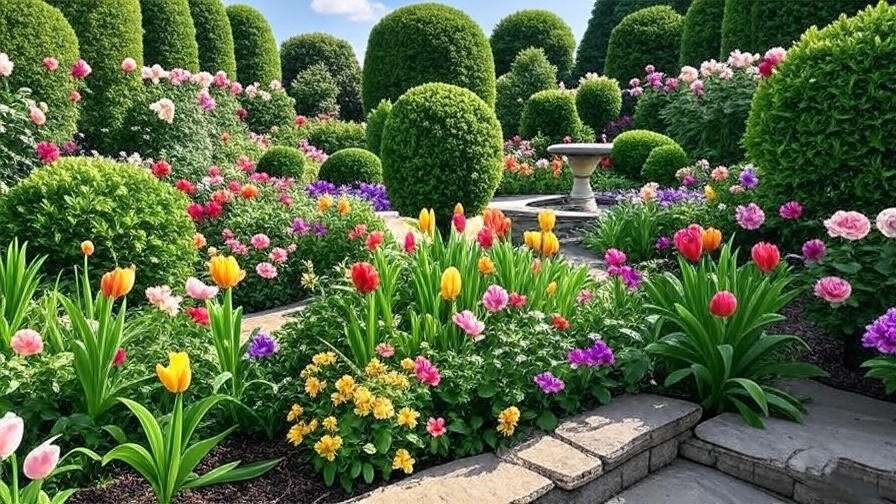 Beautiful landscaped garden featuring healthy Green Velvet Boxwood shrubs, showcasing year-round greenery