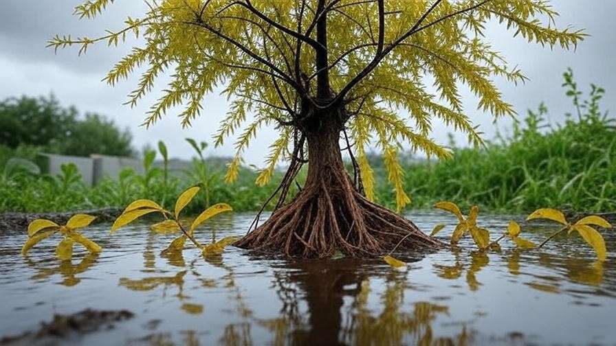  "Waterlogged soil around the base of a tamarind plant, illustrating the common mistake of overwatering."
