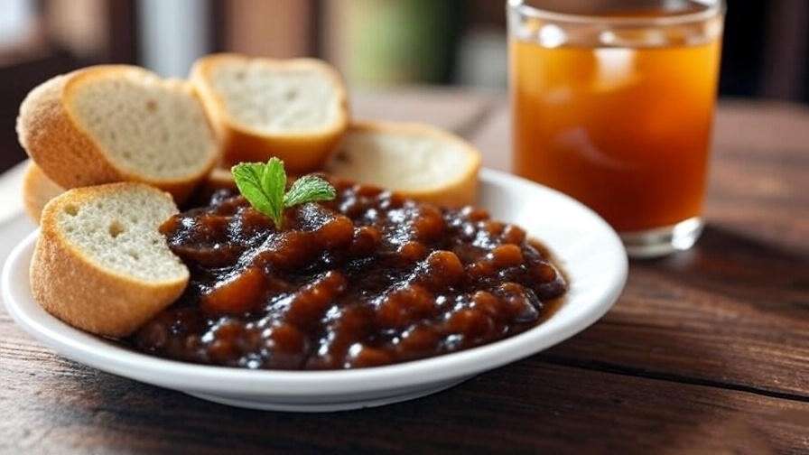  "A plate of tamarind chutney and a refreshing glass of agua de tamarindo, showcasing tamarind’s versatility in culinary dishes." 