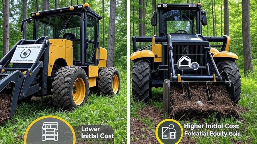 "Cost comparison between renting and owning a forestry mulcher, showing savings on rental and avoiding maintenance costs."