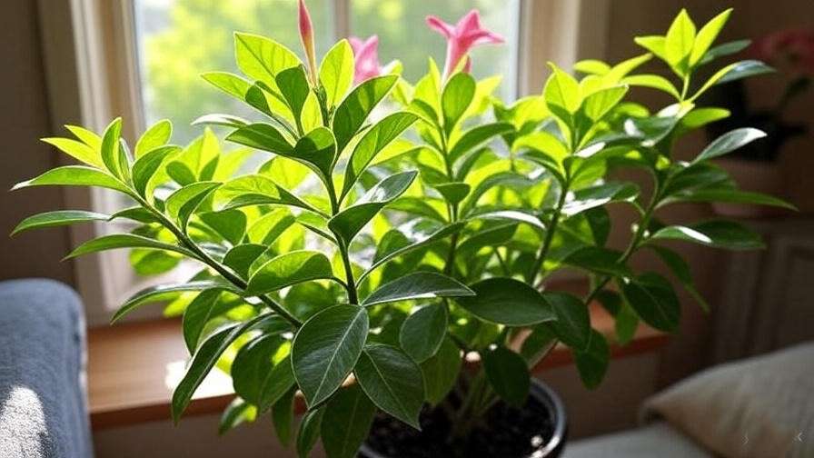 "Dipladenia plant thriving indoors in a sunny window for optimal growth."
