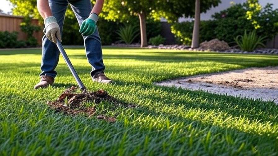 A vibrant, well-maintained artificial turf lawn in a residential backyard, showing the difference between clean and dirty turf.