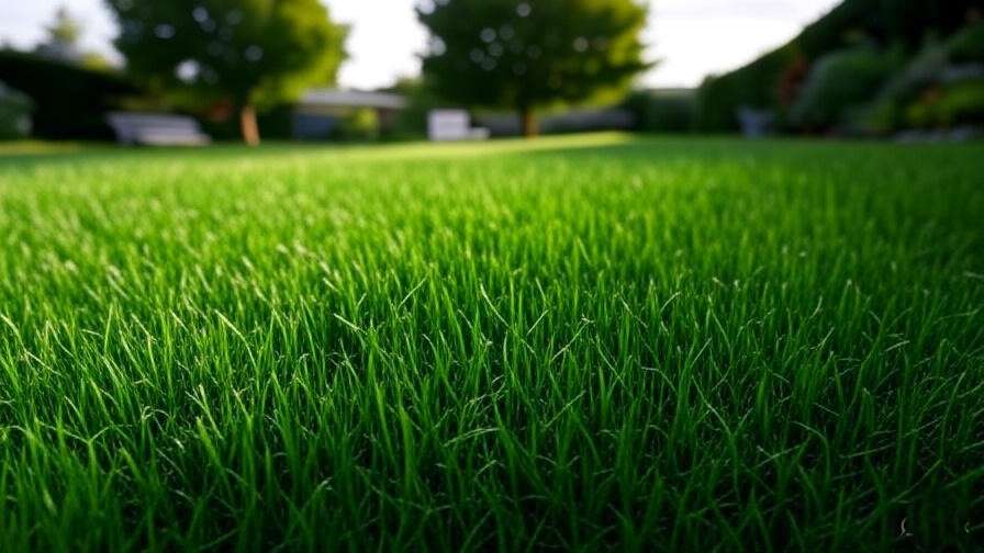 A lush, green lawn made of tall fescue grass, with trees and a serene background, ideal for a low-maintenance lawn care article.