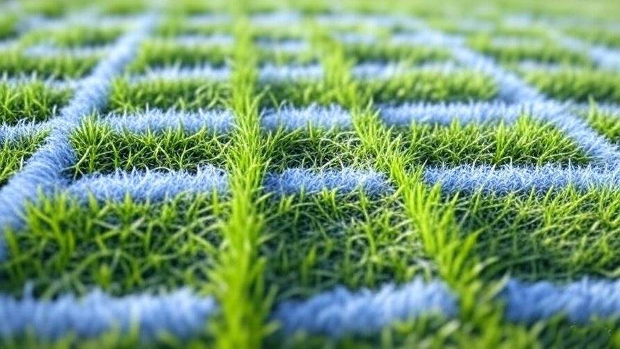 A close-up shot showing both natural grass and synthetic fibers intertwined on the field. This will help readers visualize how the turf is composed.