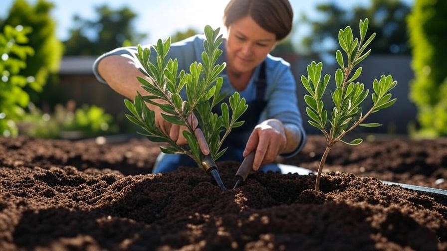 A step-by-step or how-to image showing someone planting a Leucadendron in a garden bed, focusing on soil preparation and proper planting techniques.