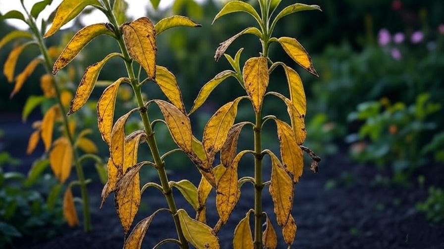 A loroco plant with yellowing leaves or wilting, illustrating potential problems like nutrient deficiency or overwatering.