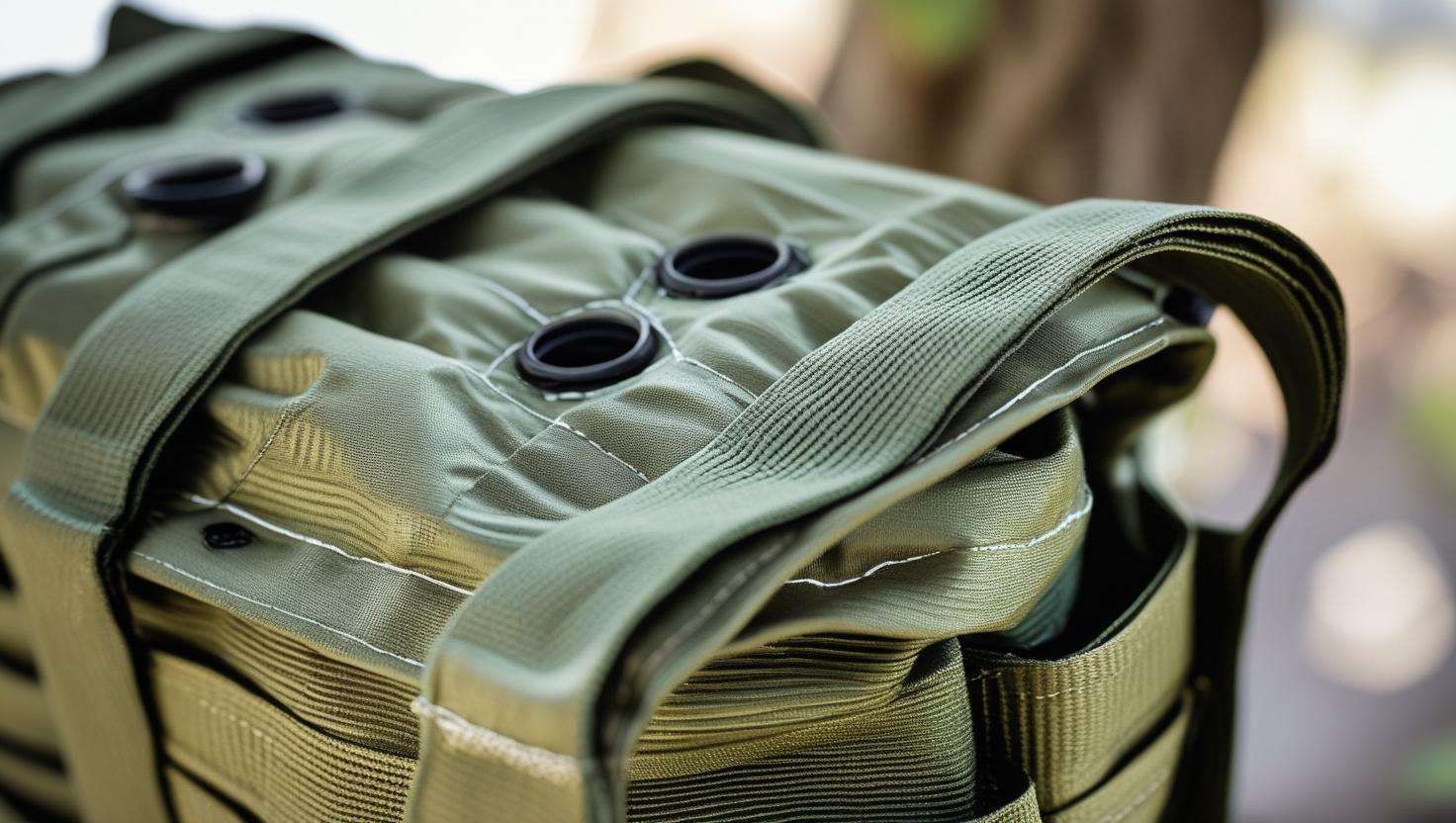 Close-up of a durable tree water bag, showcasing its high-quality fabric, adjustable straps, and water release holes for efficient watering